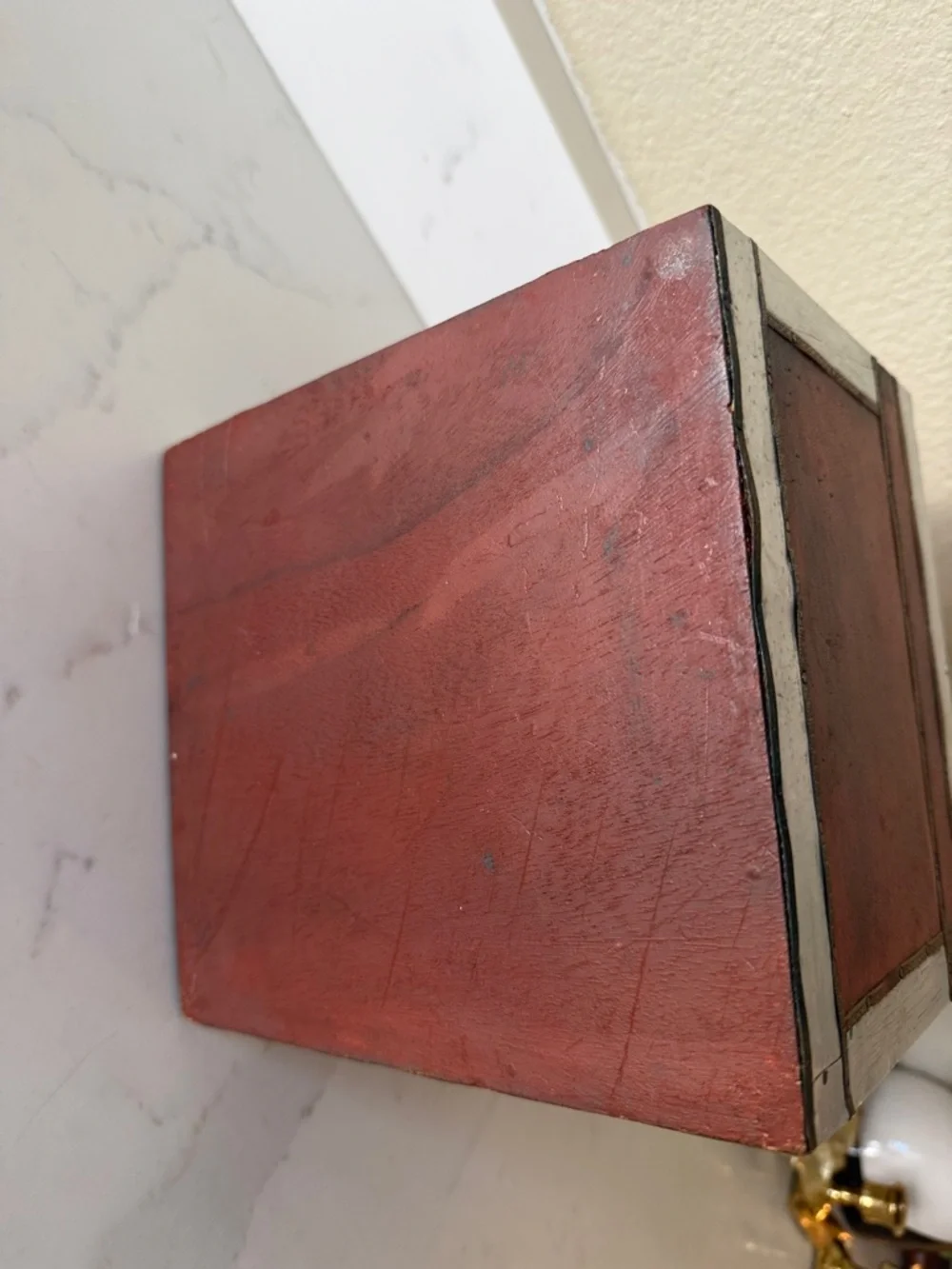 Vintage Handmade Wooden Box with Brass and Aluminum Trim.